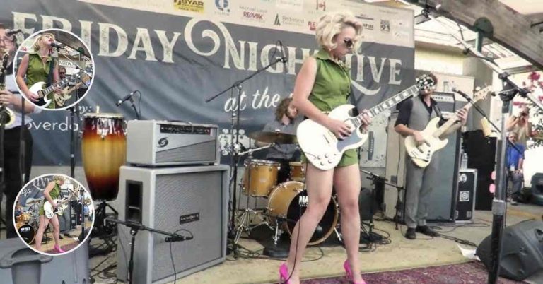 Samantha Fish performing No Angels live at the Friday Night Concert Series in Cloverdale, California on August 31, 2018.